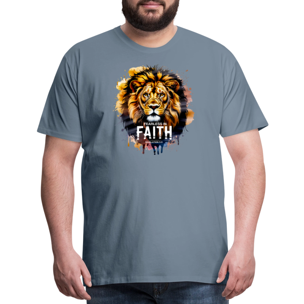 Fearless In Faith Men's Christian Premium T-Shirt - steel blue