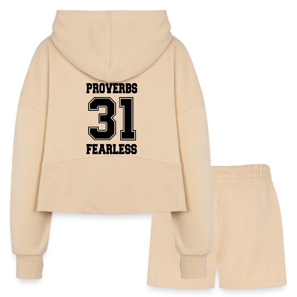 Proverbs 31 Women’s Christian Cropped Hoodie & Jogger Short Set Outfit - nude