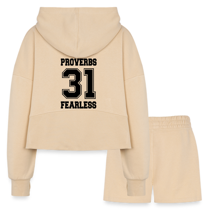 Proverbs 31 Women’s Christian Cropped Hoodie & Jogger Short Set Outfit - nude