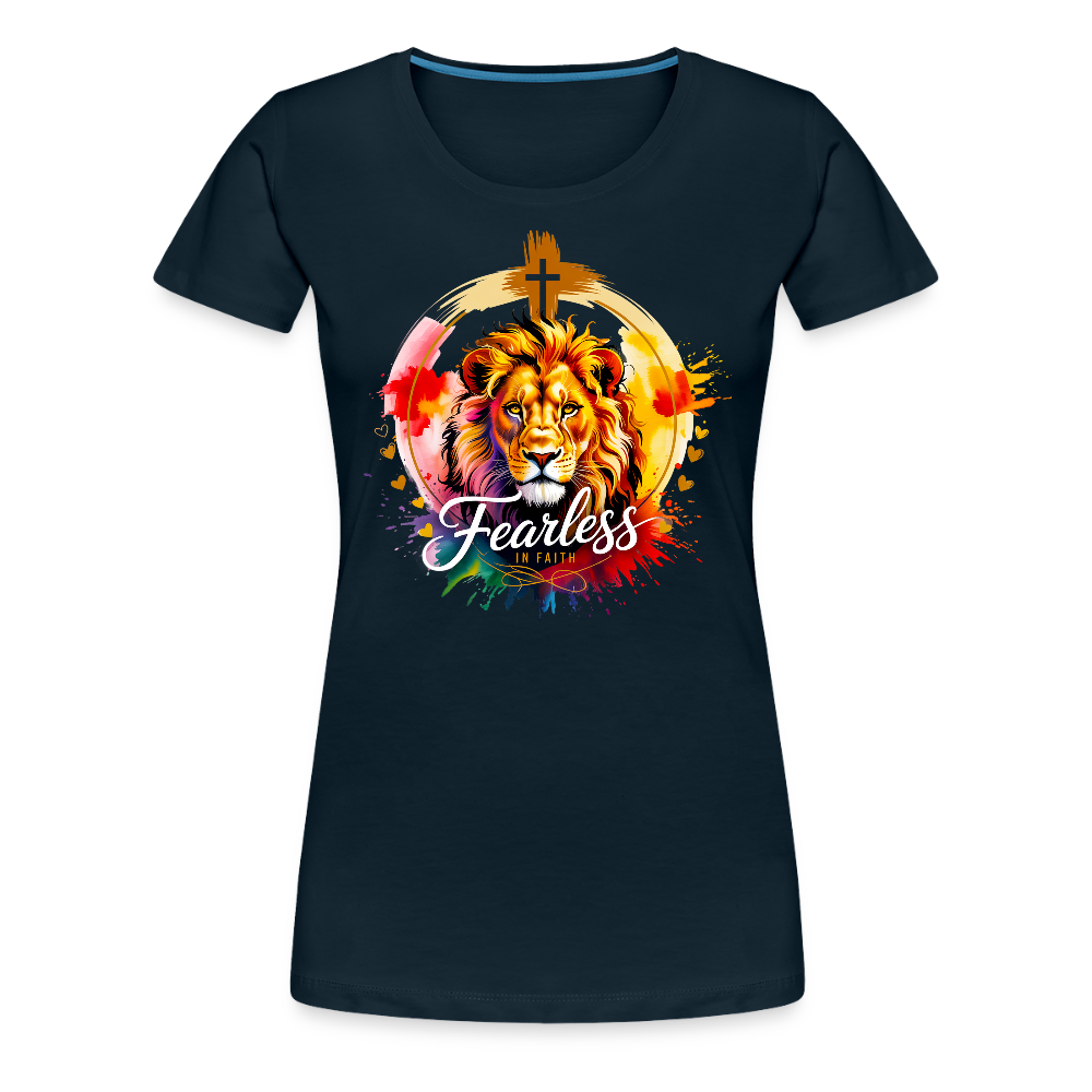 Fearless in Faith Christian Women’s Premium T-Shirt - deep navy