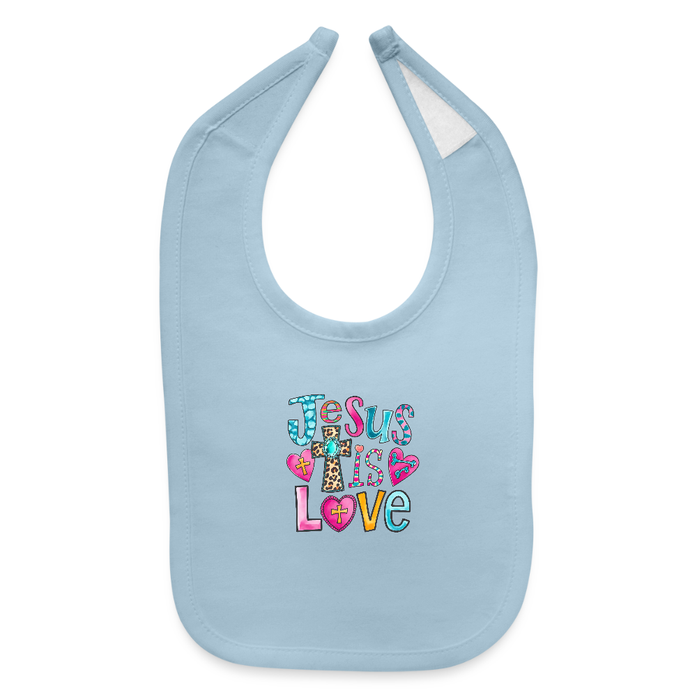 He Is Love Christian Baby Bib - light blue
