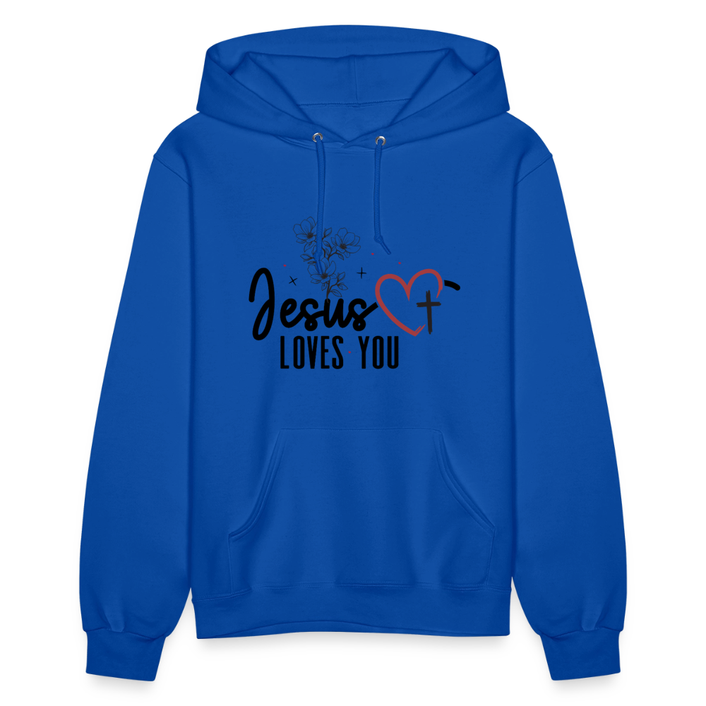 He Loves You Women's Christian Hooded Pullover Sweatshirt - royal blue