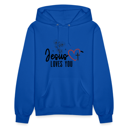He Loves You Women's Christian Hooded Pullover Sweatshirt - royal blue