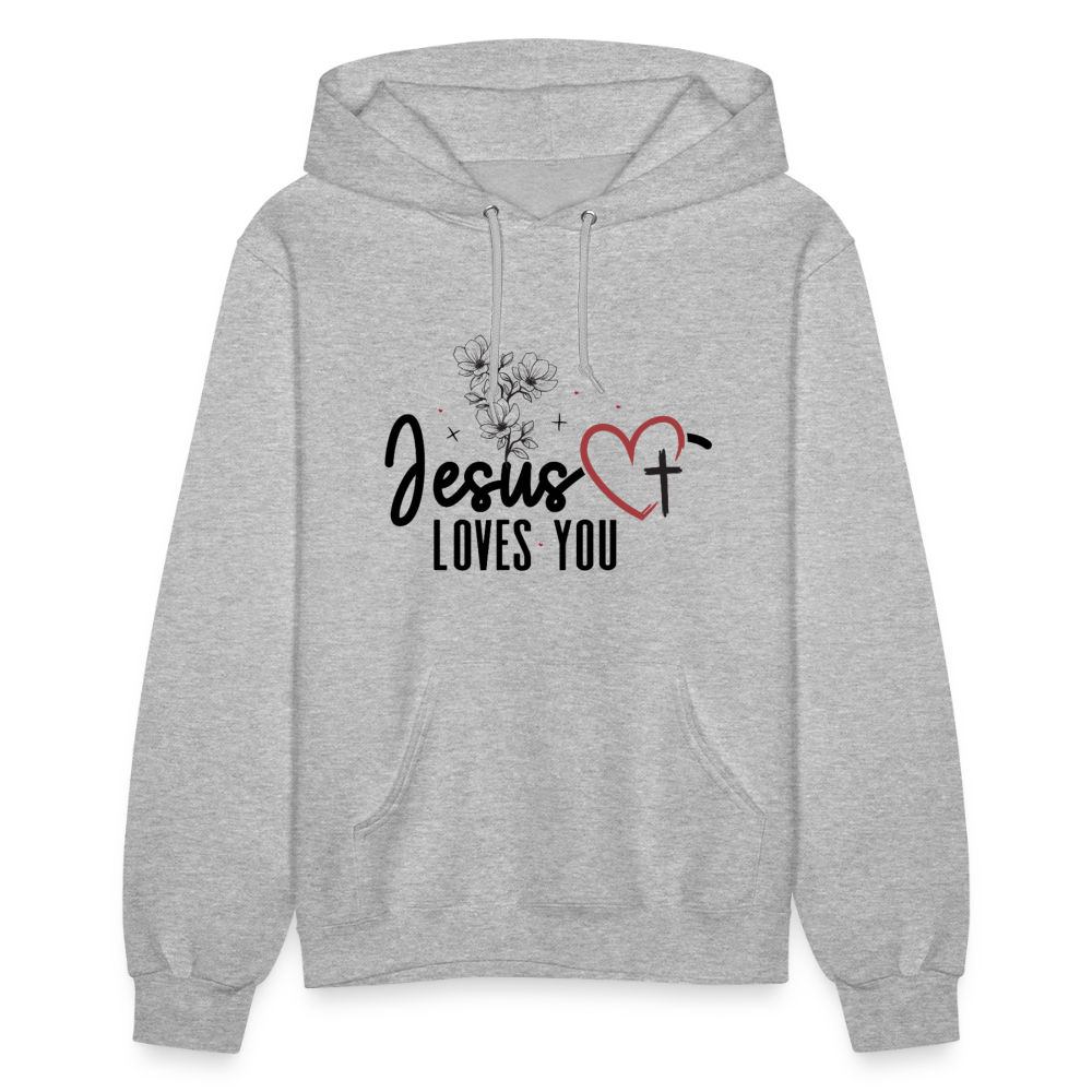 He Loves You Women's Christian Hooded Pullover Sweatshirt - heather gray