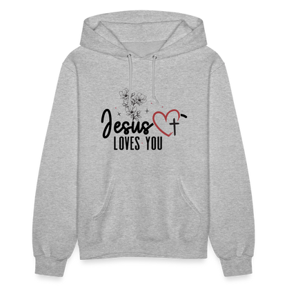 He Loves You Women's Christian Hooded Pullover Sweatshirt - heather gray