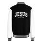 He Saves Men's Christian Heavyweight Letterman Jacket - black/white