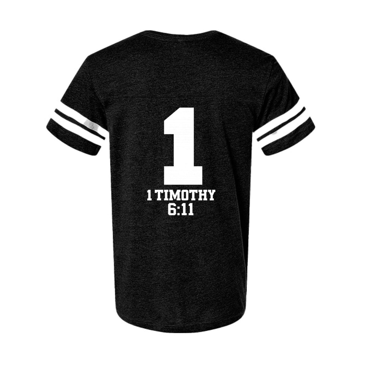 1 Timothy 6:11 Man Of God Men's Christian Football Fine Jersey T-Shirt - ClaimedbyGodDesigns
