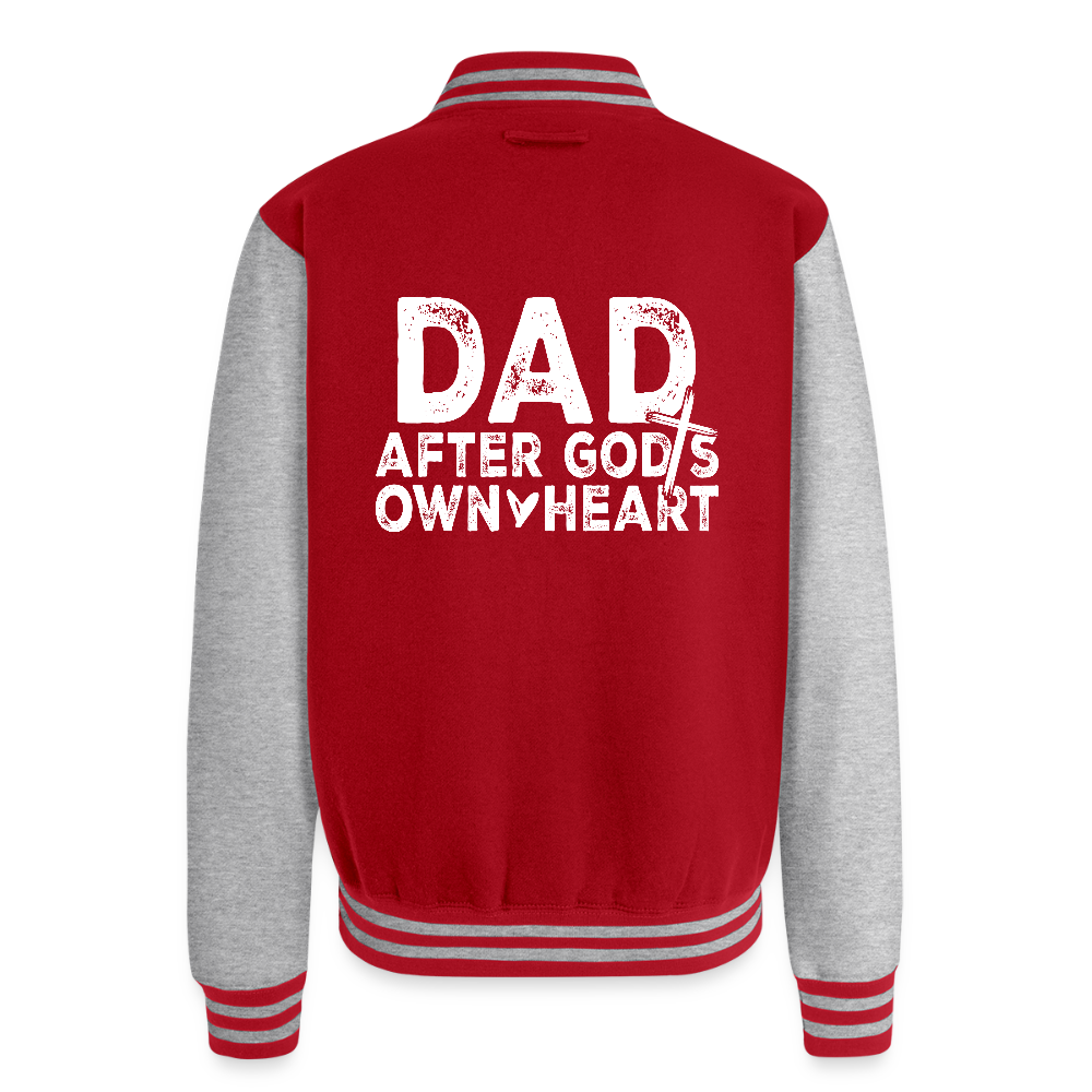 Dad After His Own Heart Men's Christian Heavyweight Letterman Jacket - red/heather grey