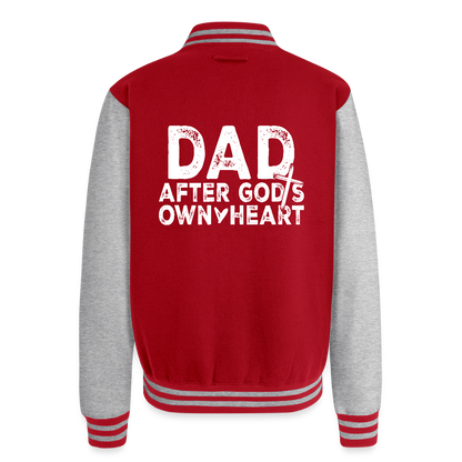 Dad After His Own Heart Men's Christian Heavyweight Letterman Jacket - red/heather grey