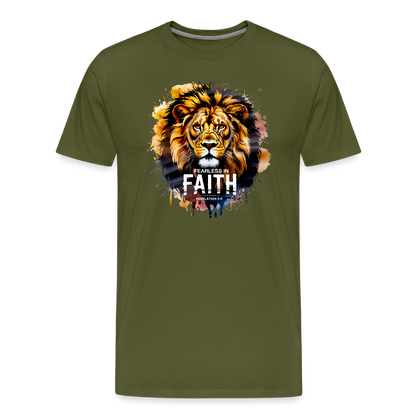 Fearless In Faith Men's Christian Premium T-Shirt - olive green
