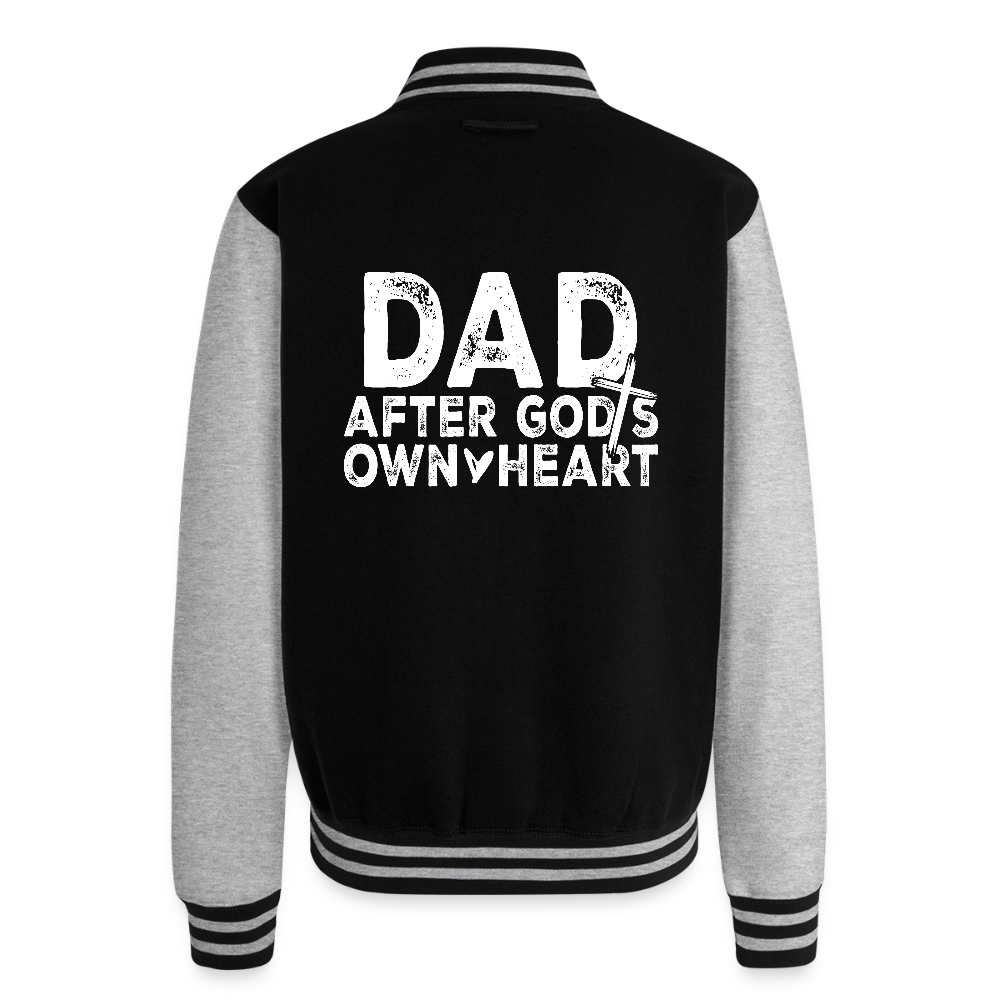 Dad After His Own Heart Men's Christian Heavyweight Letterman Jacket - black/heather grey