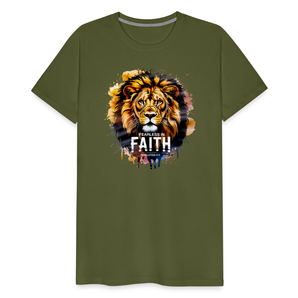 Fearless In Faith Men's Christian Premium T-Shirt - olive green