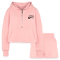 He Did It Women’s Christian Cropped Hoodie & Jogger Short Set Outfit - light pink