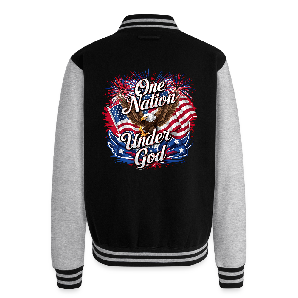 One Nation Men's Christian Heavyweight Letterman Jacket - black/heather grey