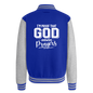 I'm Proof That He Answers Prayers Men's Christian Heavyweight Letterman Jacket - royal/heather grey
