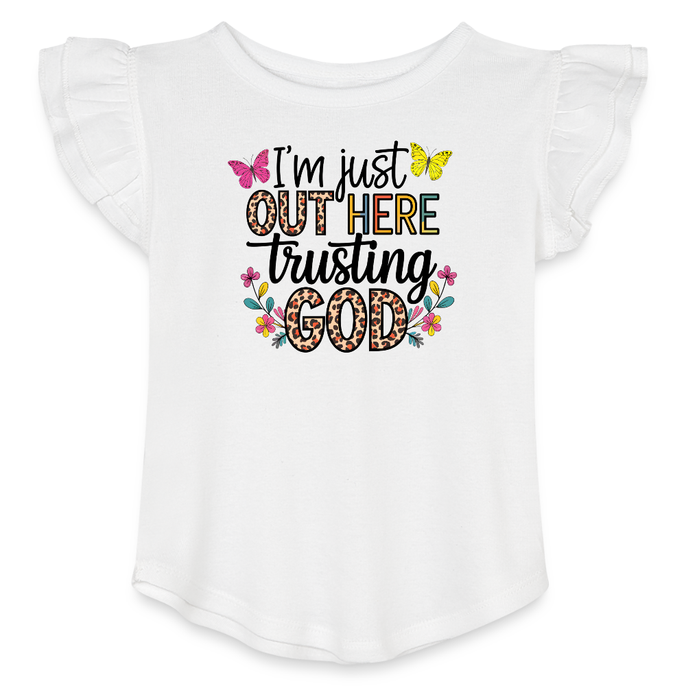I'm Just Out Here Christian Toddler Girls Flutter T-shirt - white