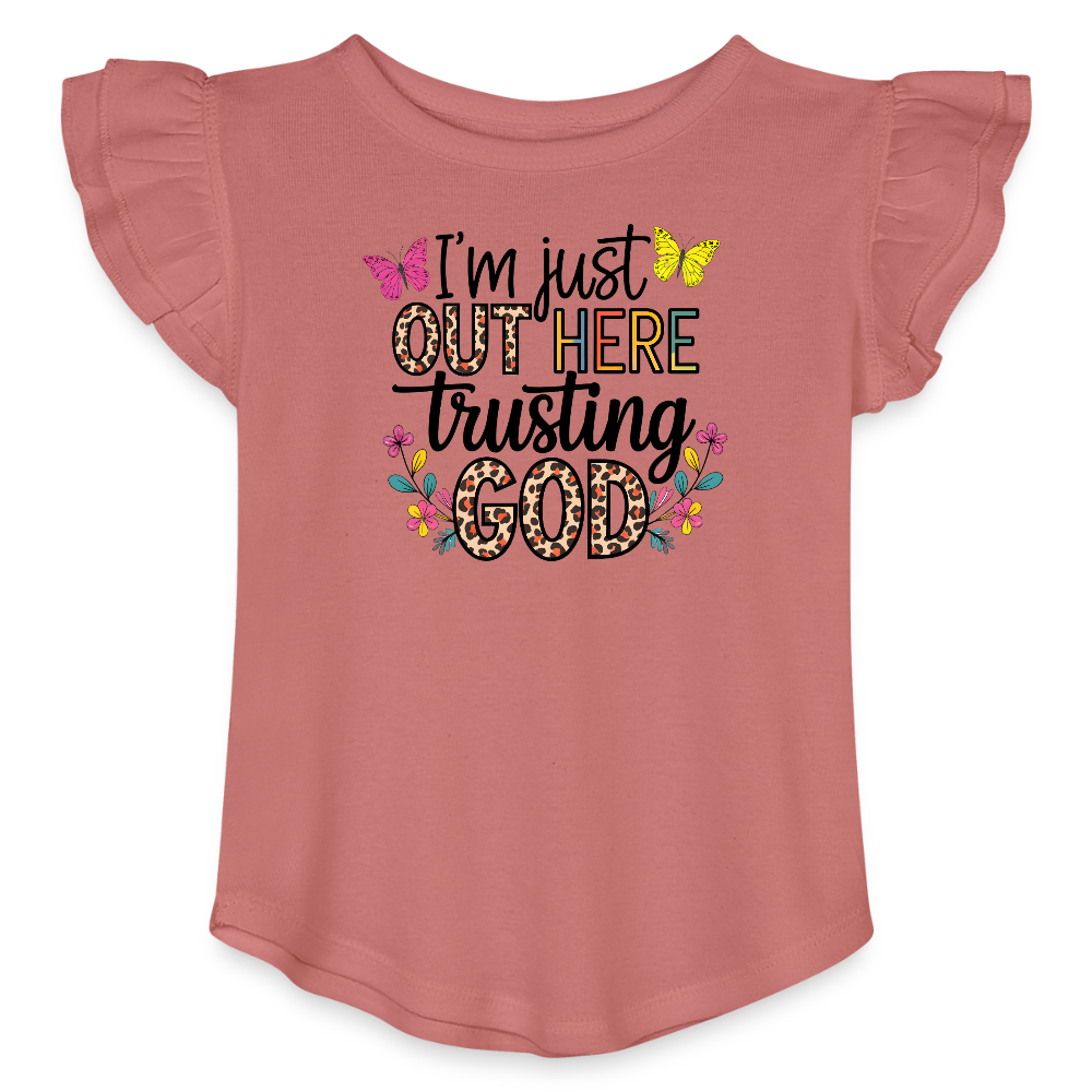 I'm Just Out Here Christian Toddler Girls Flutter T-shirt - mauve