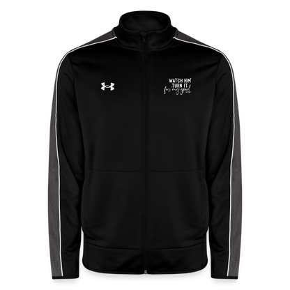 Watch Him Turn It Christian Men's Full Zip Gym Sweater - black/white