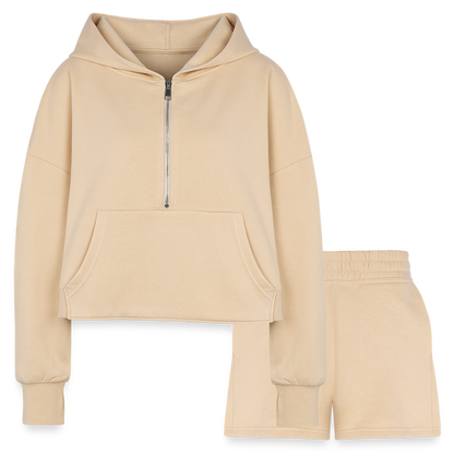 Proverbs 31 Women’s Christian Cropped Hoodie & Jogger Short Set Outfit - nude