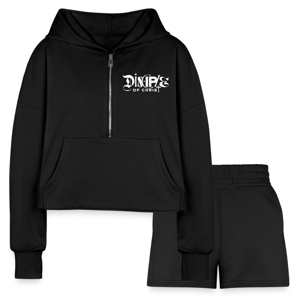 Disciple Of Christ Women’s Christian Cropped Hoodie & Jogger Short Set - ClaimedbyGodDesigns