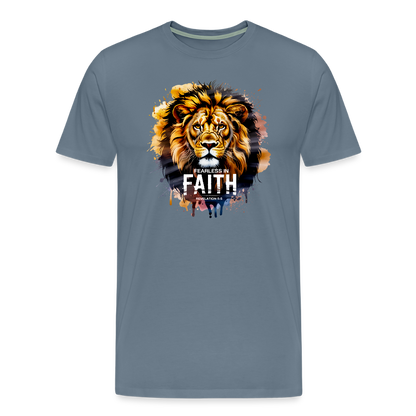 Fearless In Faith Men's Christian Premium T-Shirt - steel blue