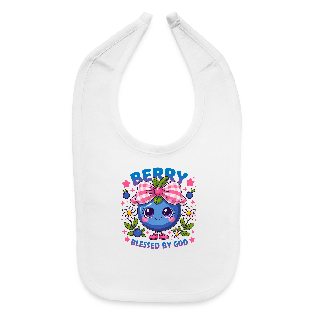 Berry Blessed Christian Baby Bib - white
