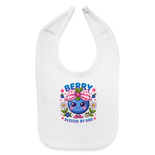 Berry Blessed Christian Baby Bib - white