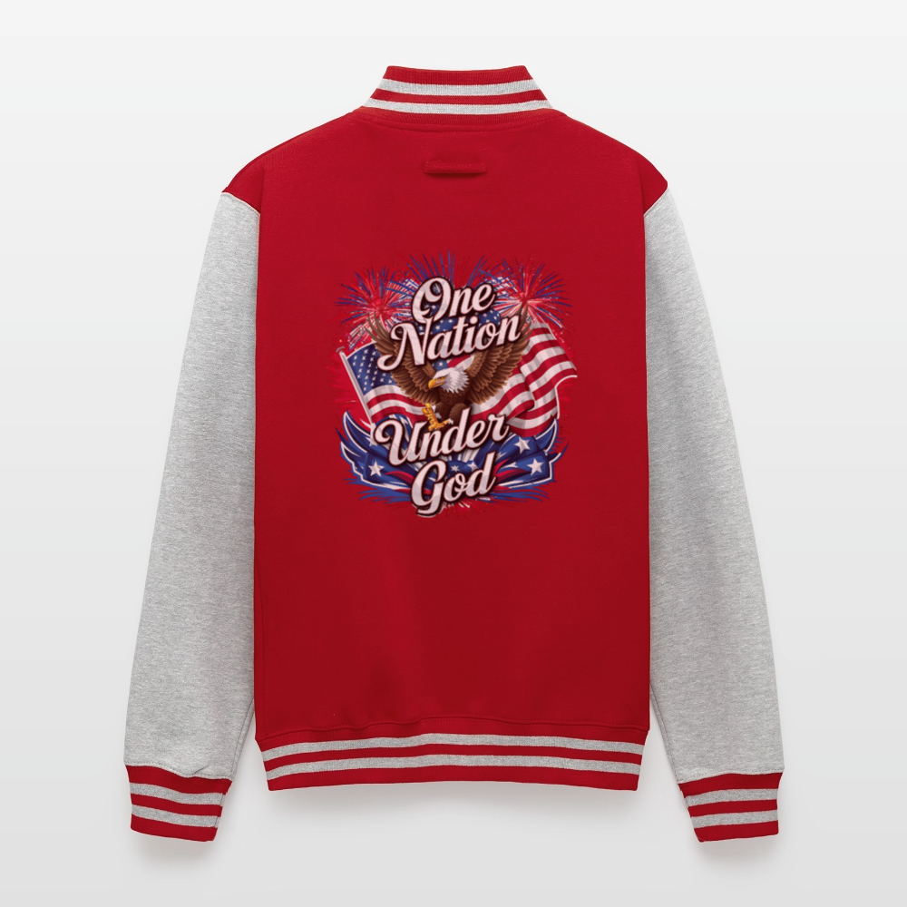 One Nation Men's Christian Heavyweight Letterman Jacket - red/heather grey