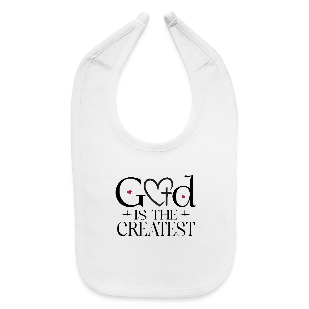 He Is The Greatest Christian Baby Bib - white