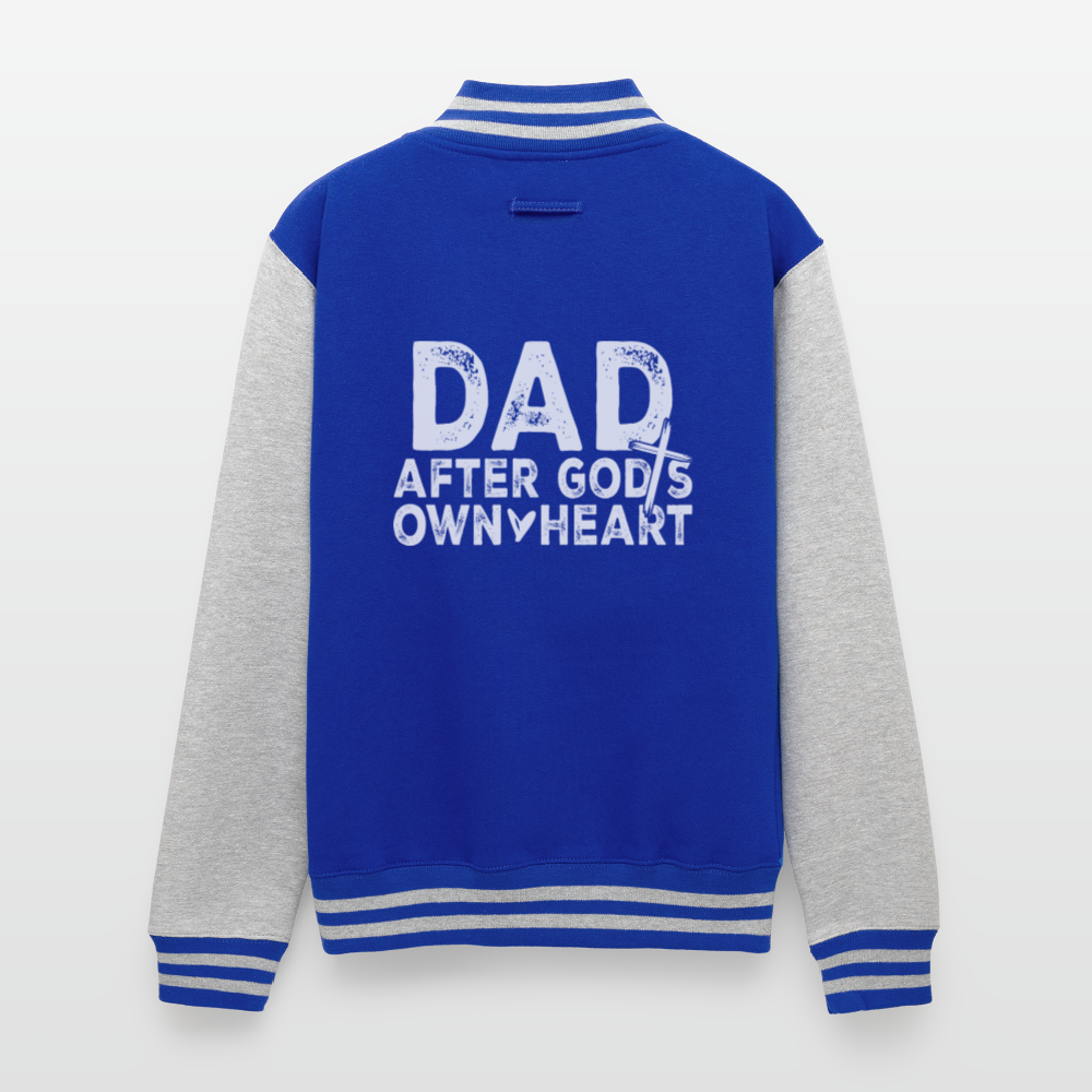 Dad After His Own Heart Men's Christian Heavyweight Letterman Jacket - royal/heather grey