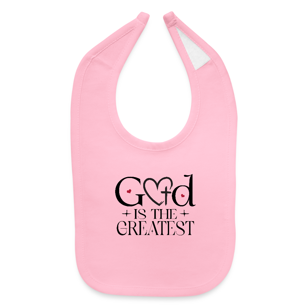 He Is The Greatest Christian Baby Bib - light pink