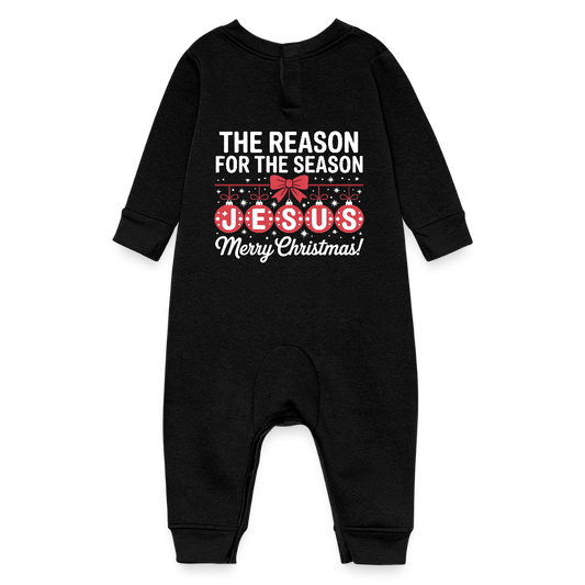 He Is The Reason For The Season Christmas Christian Baby Fleece Jumpsuit - black