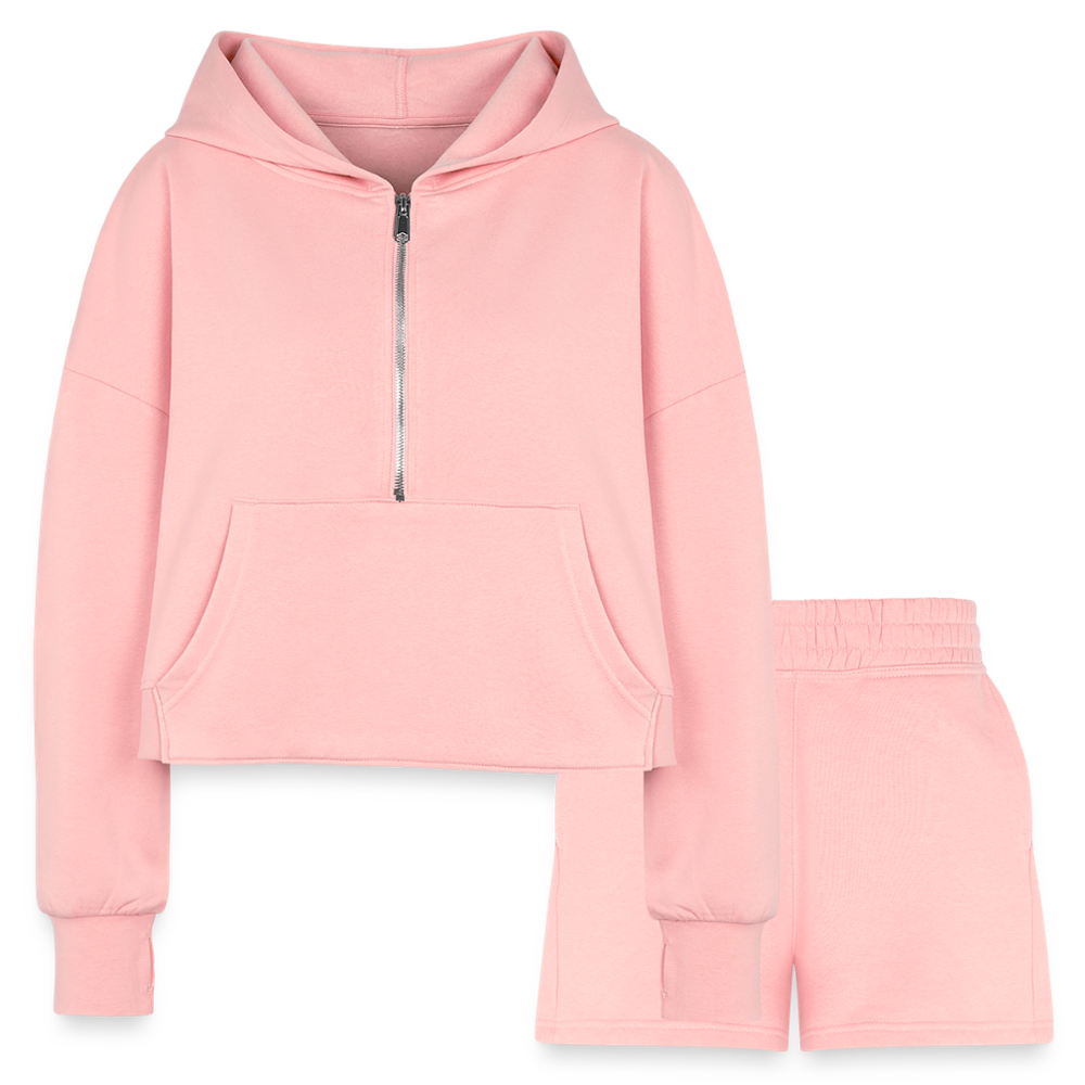 Proverbs 31 Women’s Christian Cropped Hoodie & Jogger Short Set Outfit - light pink