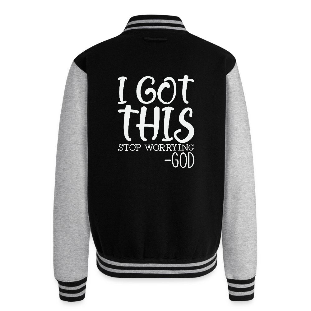 Stop Worrying Men's Christian Heavyweight Letterman Jacket - black/heather grey