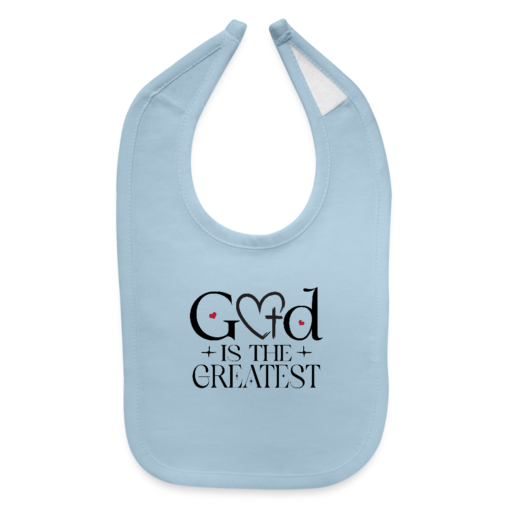 He Is The Greatest Christian Baby Bib - light blue