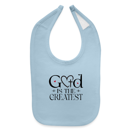 He Is The Greatest Christian Baby Bib - light blue