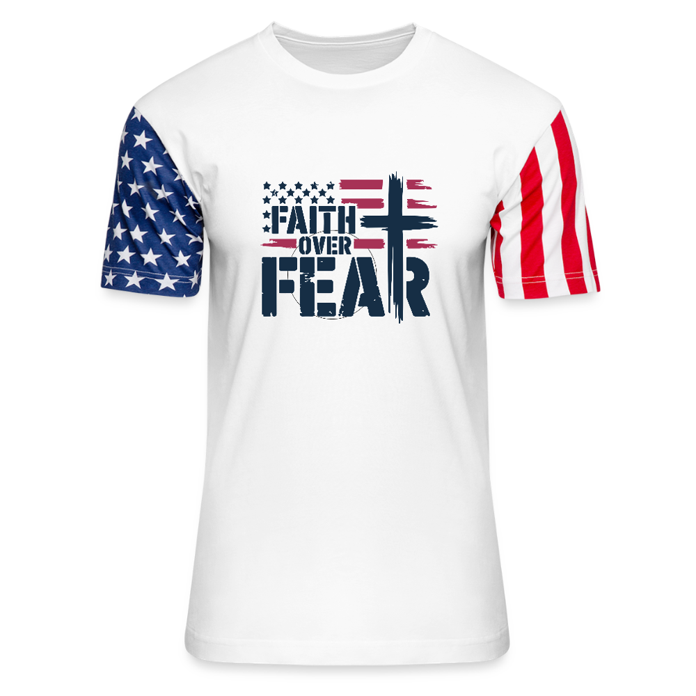 Faith Over Fear Christian Adult Patriotic Stars & Stripes T-Shirt - white
