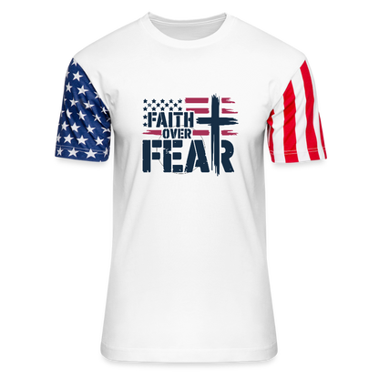 Faith Over Fear Christian Adult Patriotic Stars & Stripes T-Shirt - white