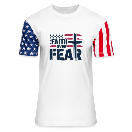 Faith Over Fear Christian Adult Patriotic Stars & Stripes T-Shirt - white