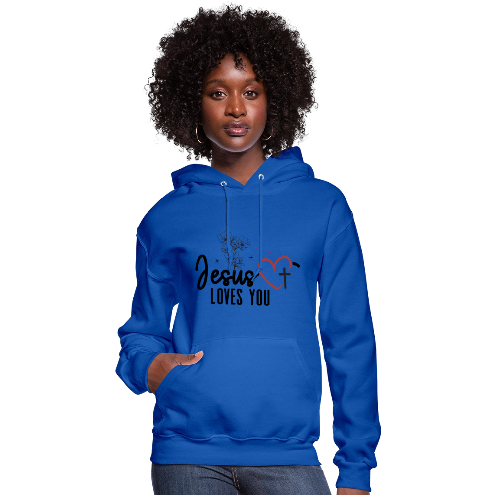 He Loves You Women's Christian Hooded Pullover Sweatshirt - royal blue
