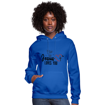 He Loves You Women's Christian Hooded Pullover Sweatshirt - royal blue