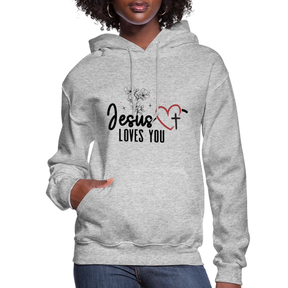 He Loves You Women's Christian Hooded Pullover Sweatshirt - heather gray
