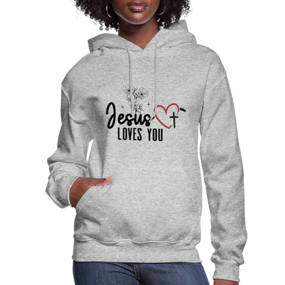 He Loves You Women's Christian Hooded Pullover Sweatshirt - heather gray