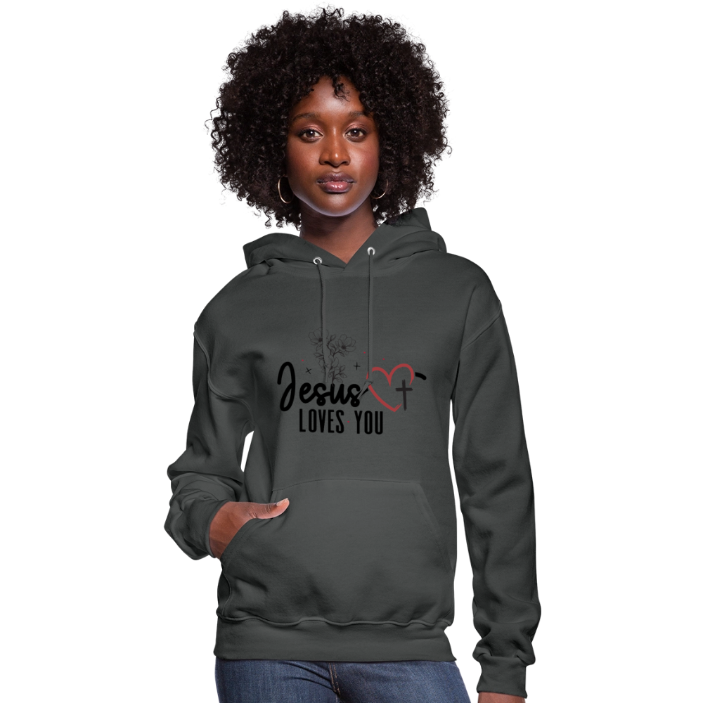 He Loves You Women's Christian Hooded Pullover Sweatshirt - asphalt