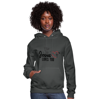 He Loves You Women's Christian Hooded Pullover Sweatshirt - asphalt