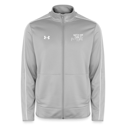 Watch Him Turn It Christian Men's Full Zip Gym Sweater - light gray