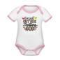 I'm Just Out Here Christian Organic Contrast Short Sleeve Baby Onesie - white/pink