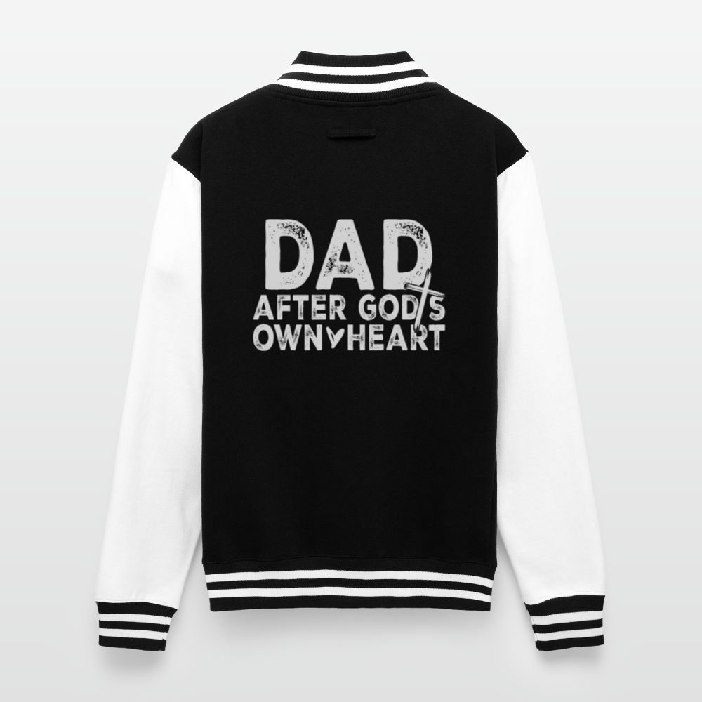 Dad After His Own Heart Men's Christian Heavyweight Letterman Jacket - black/white
