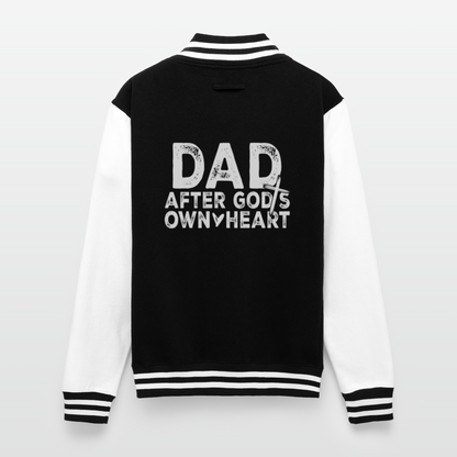 Dad After His Own Heart Men's Christian Heavyweight Letterman Jacket - black/white
