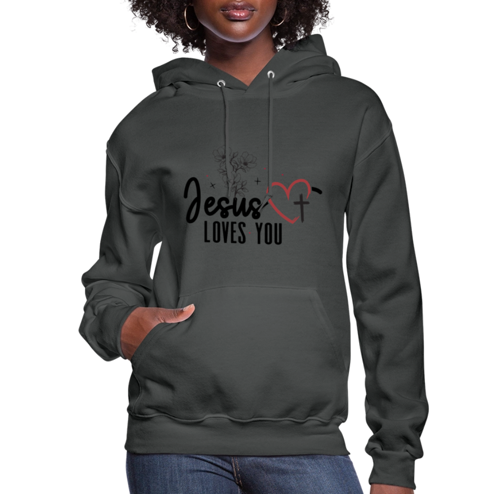 He Loves You Women's Christian Hooded Pullover Sweatshirt - asphalt